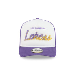 Los Angeles Lakers Fade Script 9FIFTY A-Frame Trucker Hat