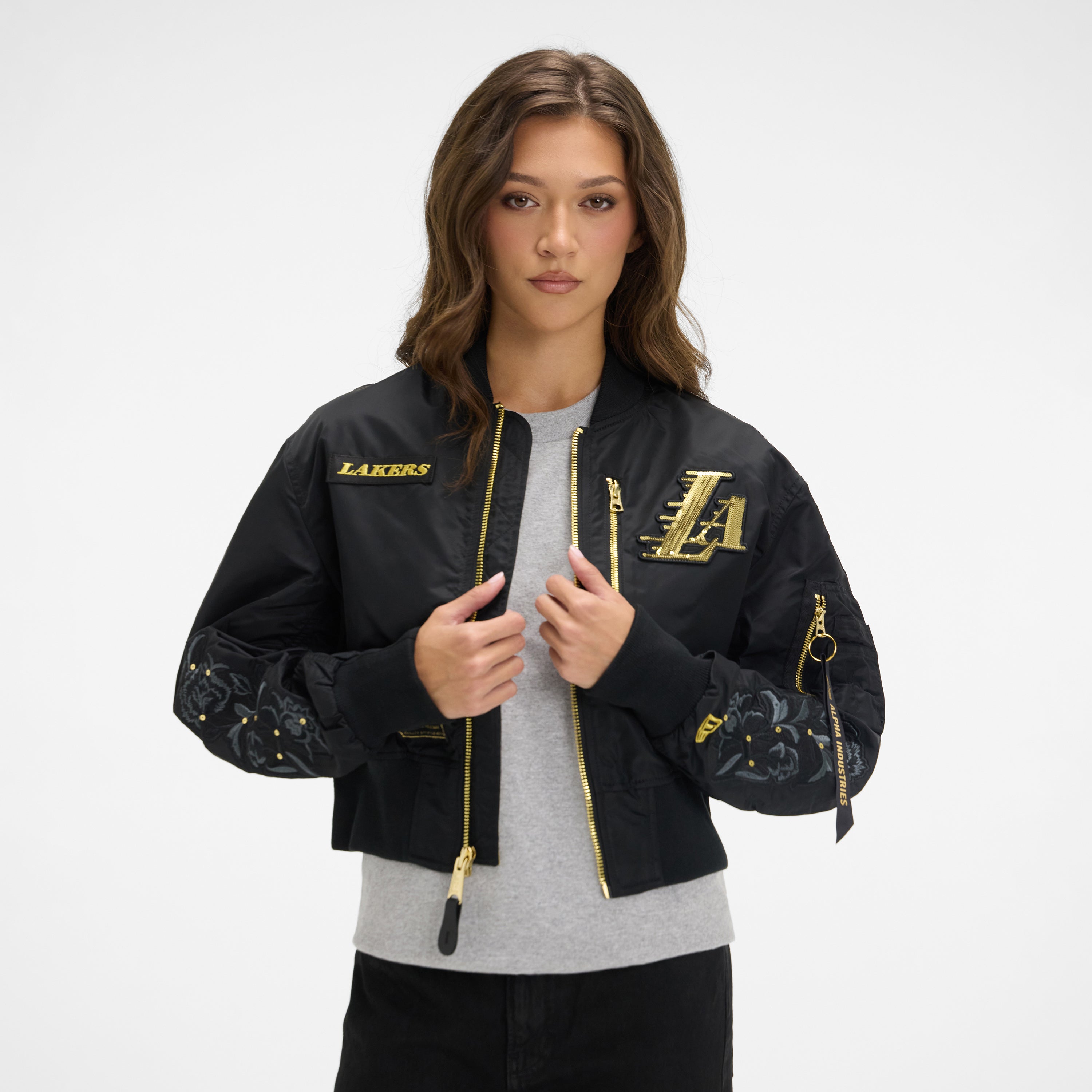 Alpha Industries x New York Knicks Black and Gold Women's Cropped L-2B Bomber Jacket