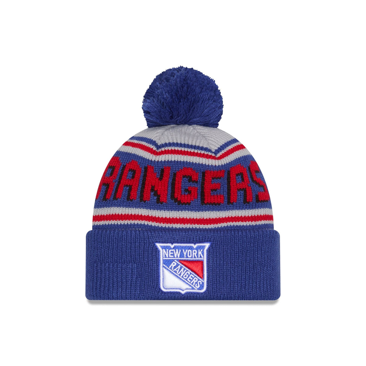 New York Rangers Stripe Wordmark Pom Knit Hat