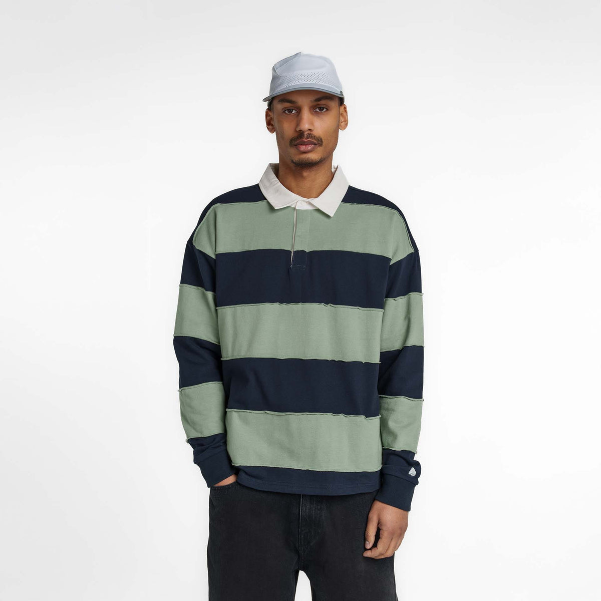 New Era Branded Cut & Sew Block Navy Long Sleeve Rugby Shirt