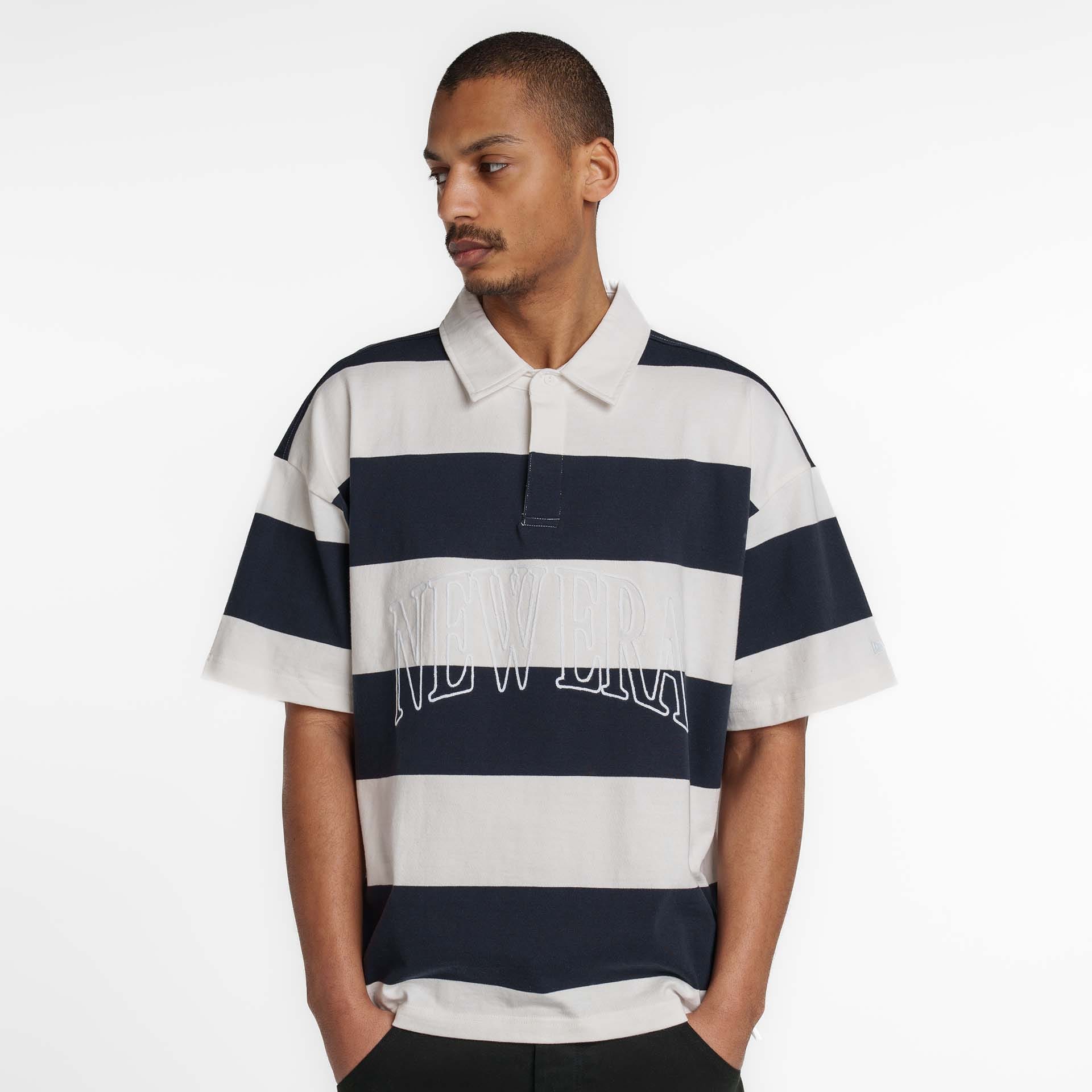 New Era Branded Embroidered Yarn Dye Navy Rugby Shirt