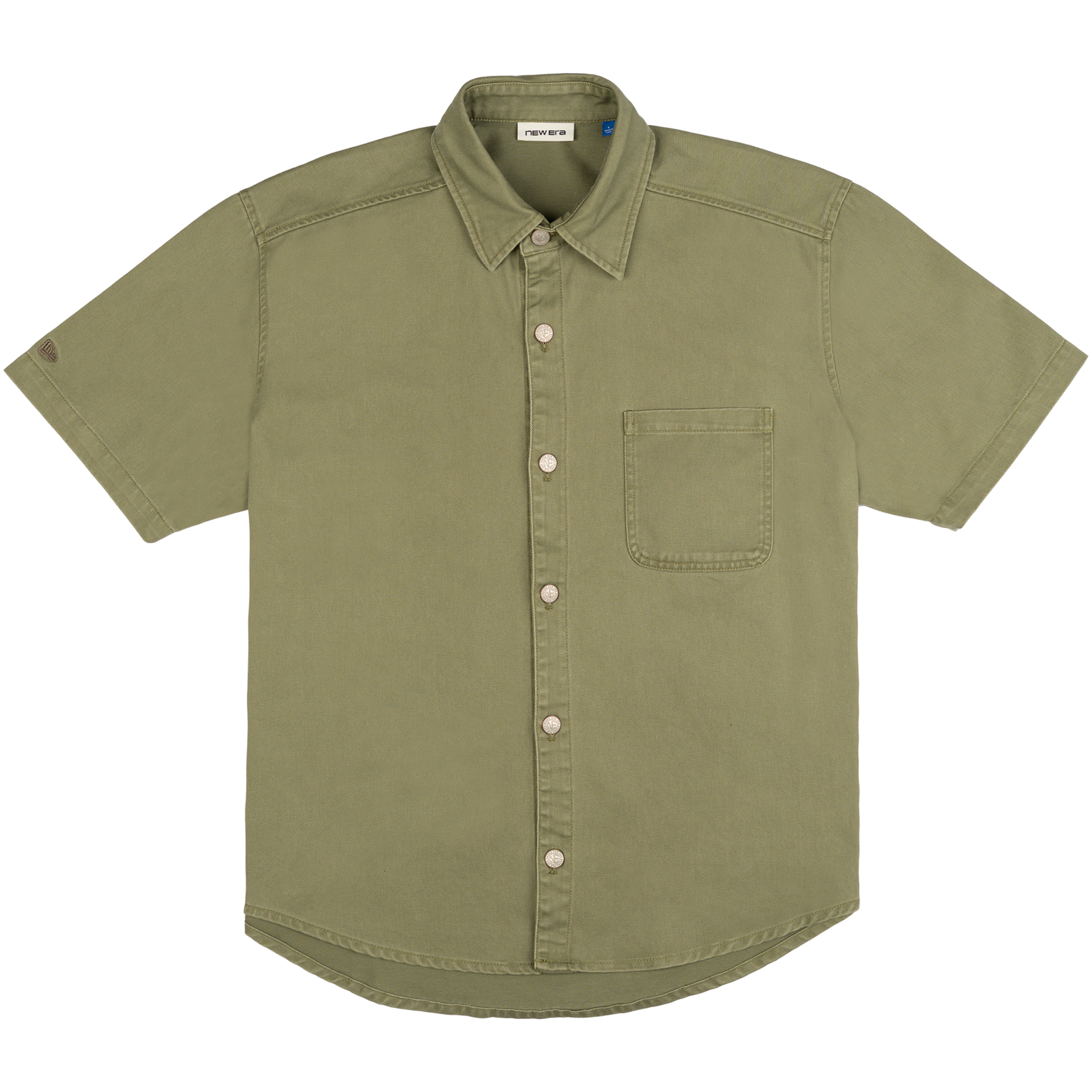New Era Branded Ellicott Green Bark Twill Half Sleeve Button Up Shirt