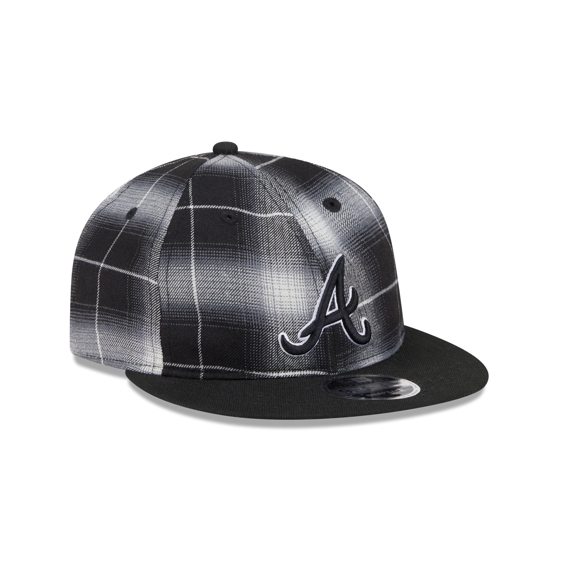 Atlanta Braves Black and White Plaid Retro Crown 9FIFTY Snapback Hat