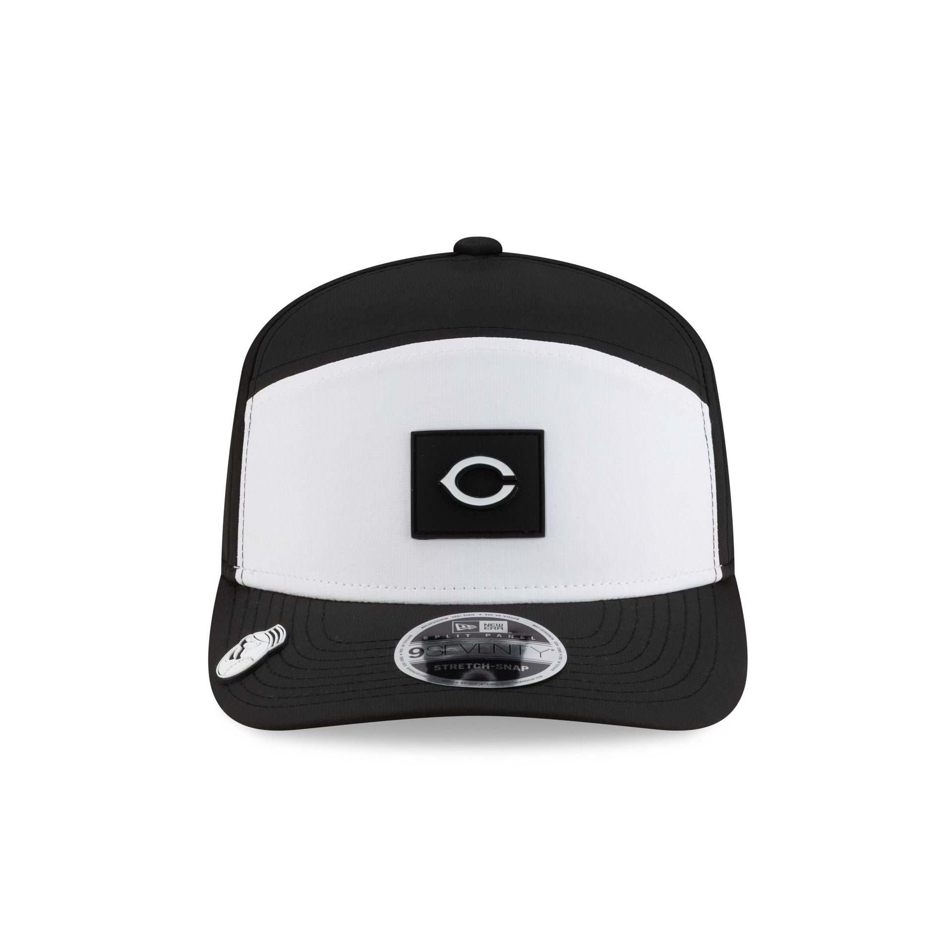 Cincinnati Reds 2026 Clubhouse Black & White Split Panel 9SEVENTY Stretch-Snap Hat