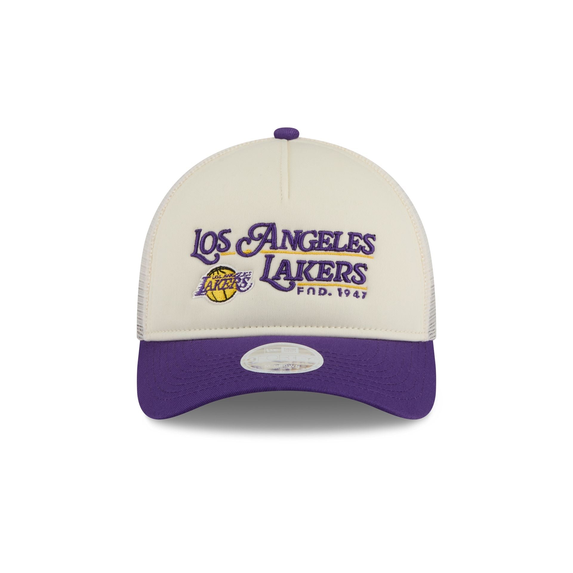 Los Angeles Lakers Retro Chrome Women's White 9FORTY M-Crown A-Frame Trucker Hat