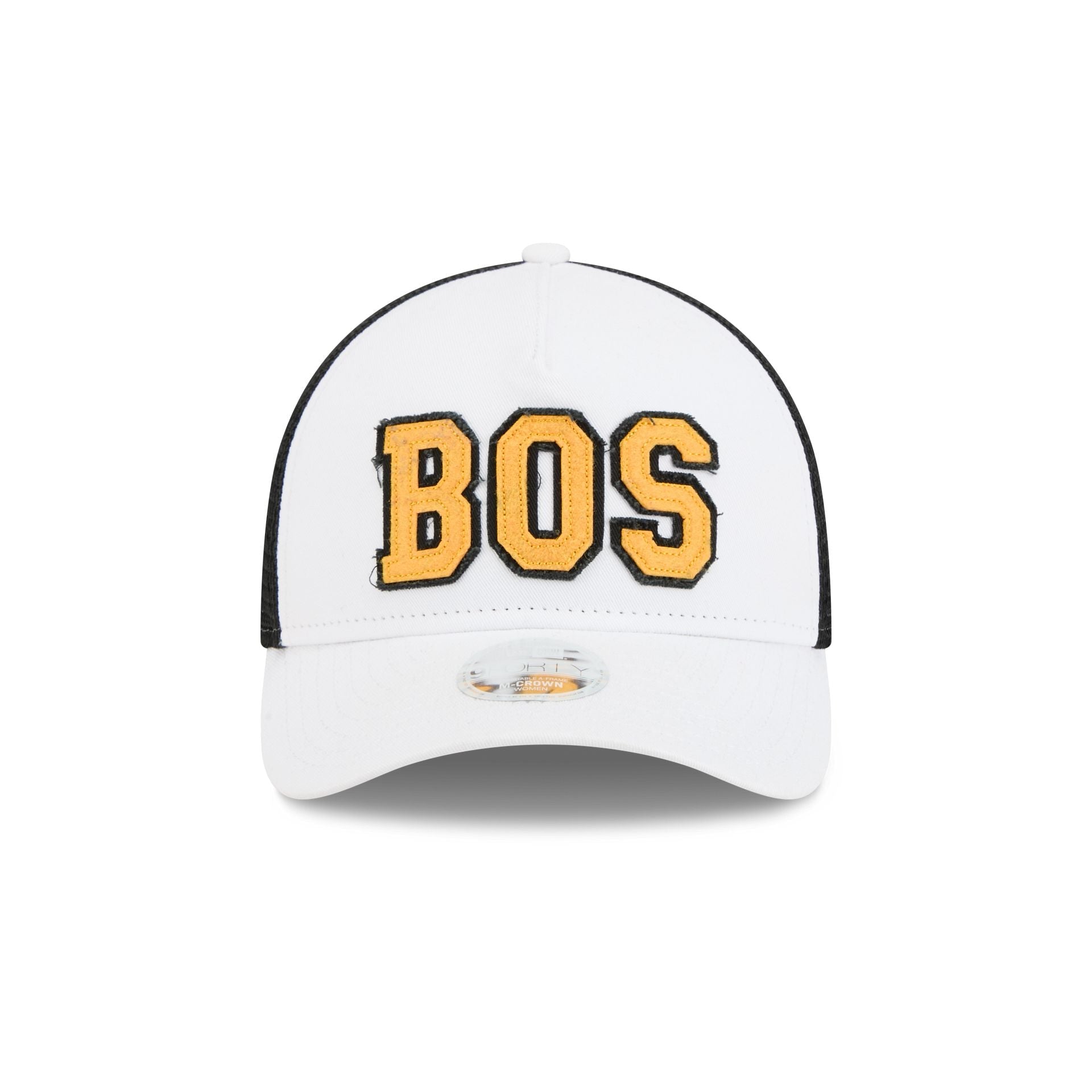 Boston Bruins Optic White Felt Logo Women's 9FORTY M-Crown A-Frame Trucker Hat