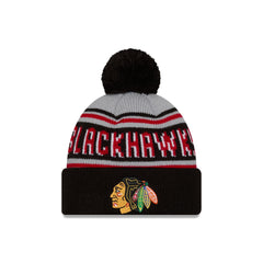 Chicago Blackhawks Stripe Wordmark Pom Knit Hat