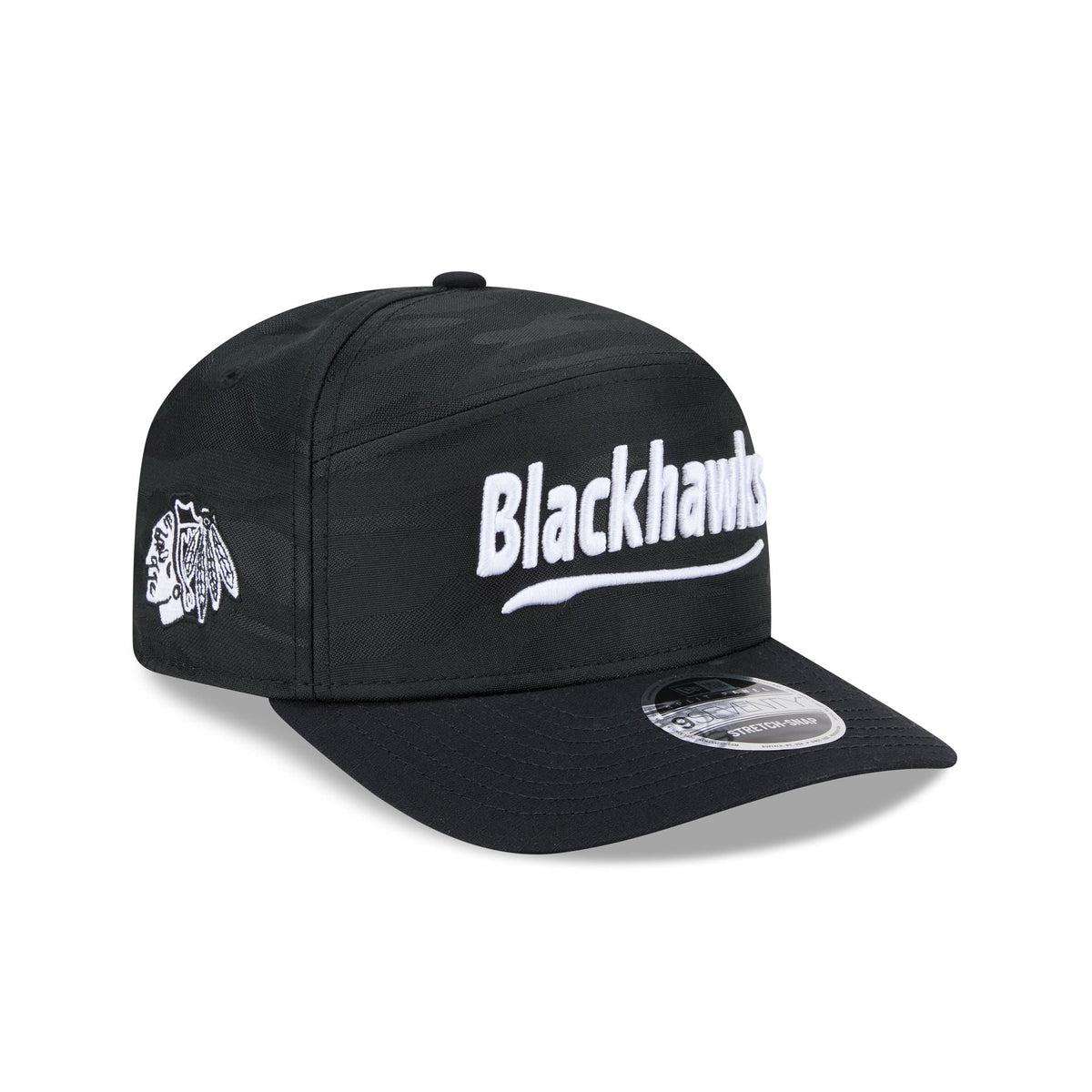 Chicago Blackhawks Black Camo Split Panel 9SEVENTY Stretch-Snap Hat