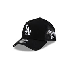 Los Angeles Dodgers Side Script Black 9FORTY A-Frame Trucker Hat