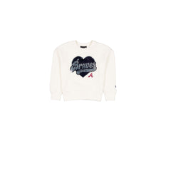 Atlanta Braves Girls Sequin Heart Chrome White Crewneck