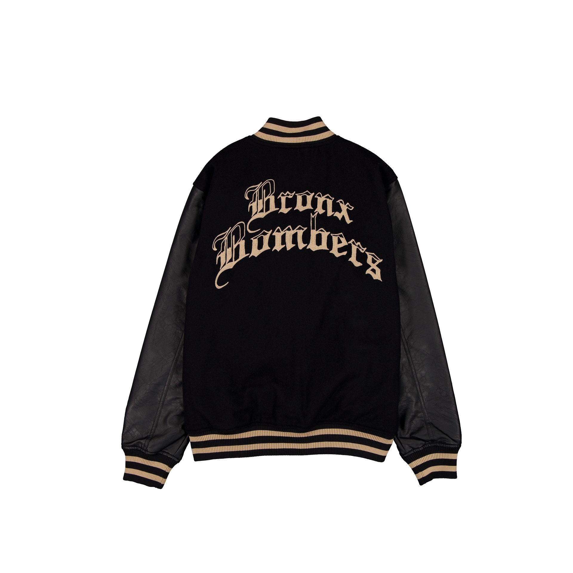 New York Yankees Gothic Lettering Black Wool Varsity Jacket