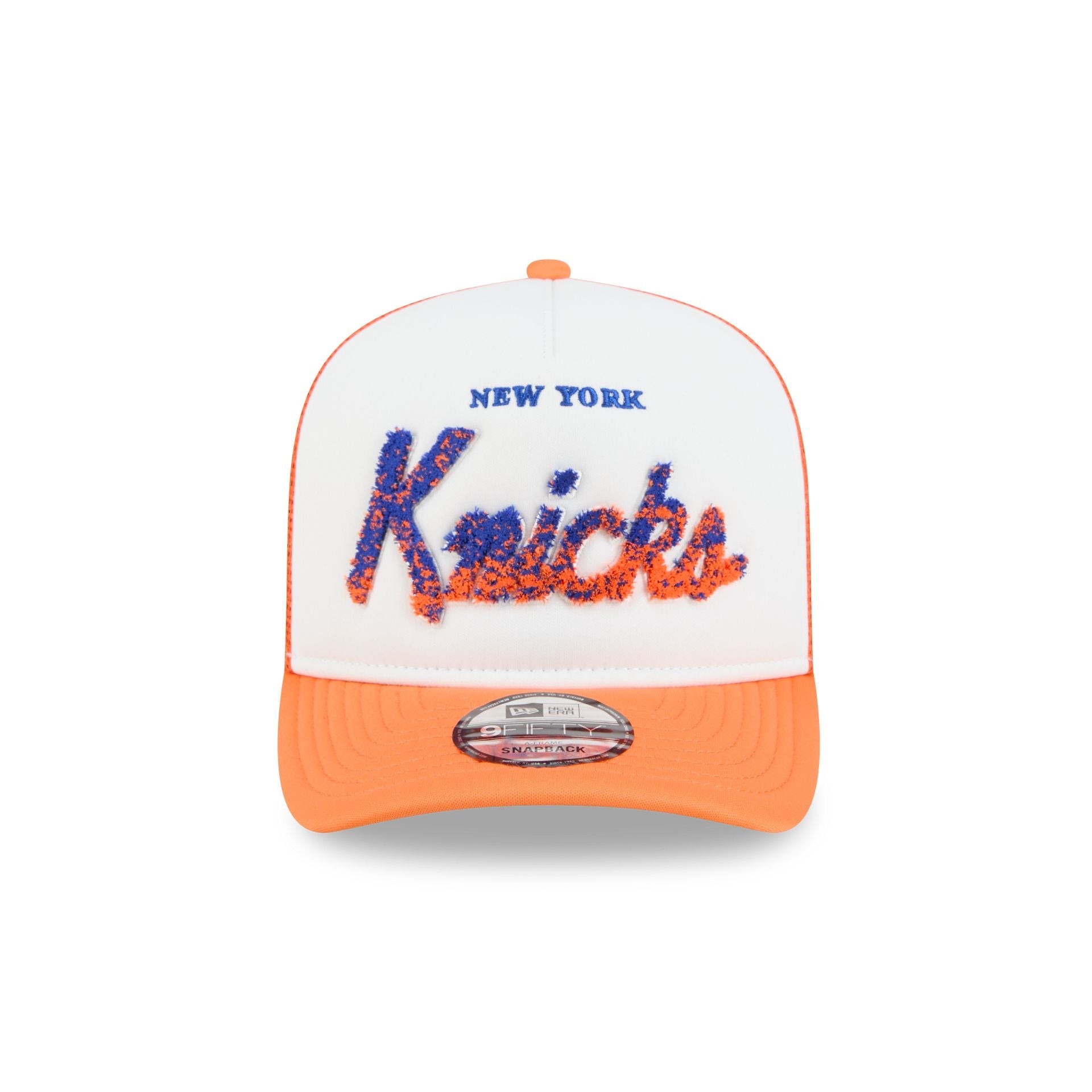 New York Knicks Fade Script 9FIFTY A-Frame Trucker Hat