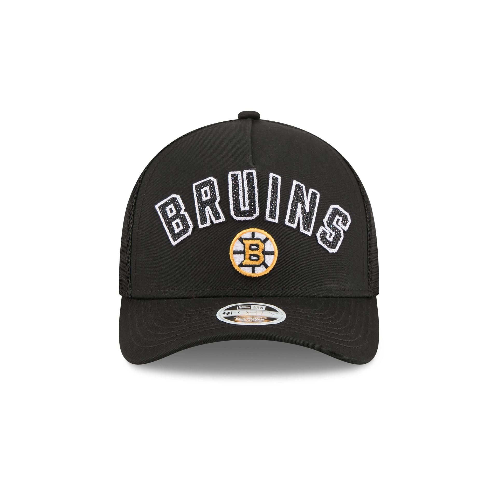 Boston Bruins Sequin Wordmark Women's 9FORTY M-Crown A-Frame Trucker Hat