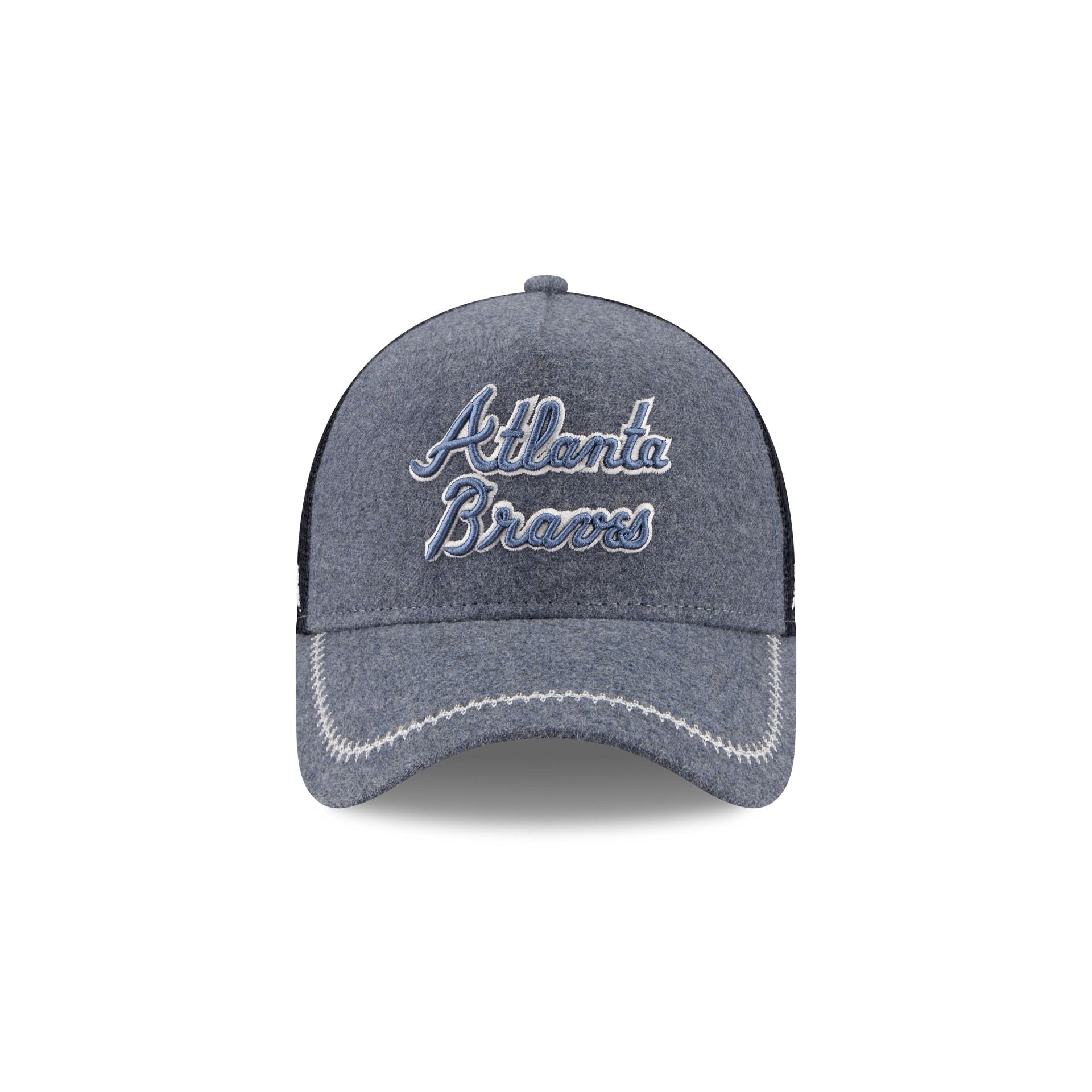 Atlanta Braves Navy Brushed Chambray 9FORTY A-Frame Trucker Hat